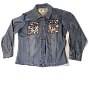 Jean Jacket Womens Size Small Rhinestone Distressed Embellished Vtg